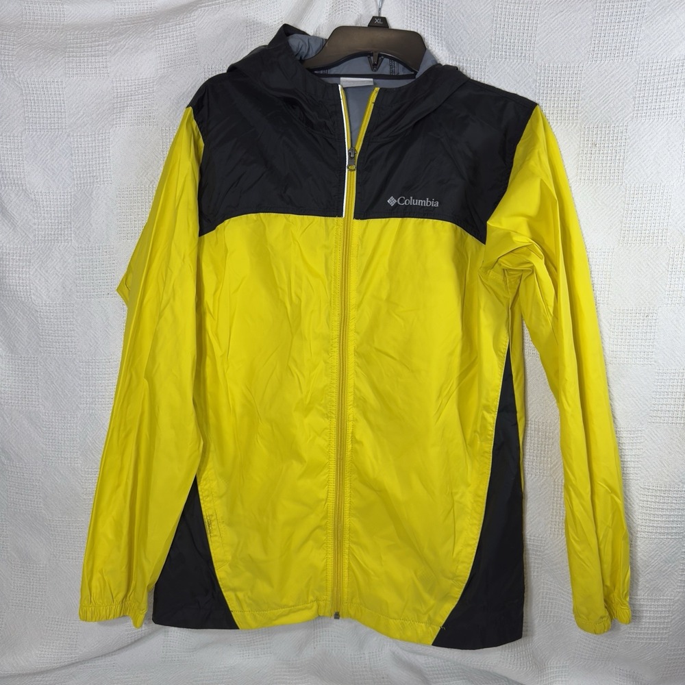 COLUMBIA Boys Yellow‎ Black Rain Wind Breaker Lightweight Jacket Sz XL 18/20